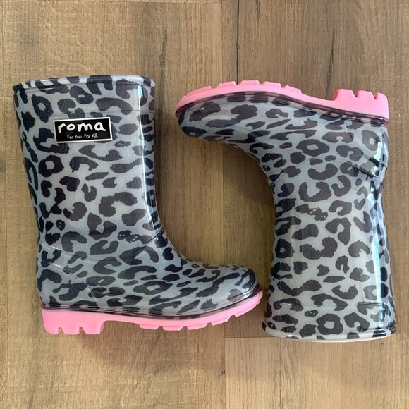 Roma Rain Boots Pink Leopard Kids / Girls Shoes NWT - Picture 2 of 16